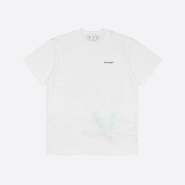 オフホワイト ウェーブアウトラインダイアグスリムS/S Tシャツ ホワイト